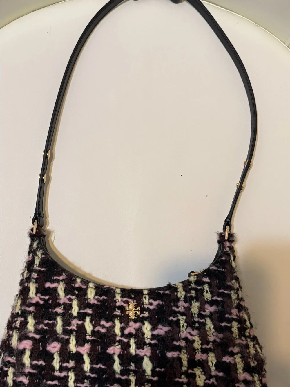Tory Burch Multicolor Tweed Hobo Shoulder Bag with Black Strap
